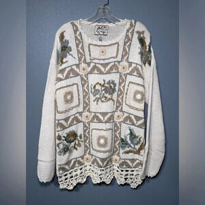 Heirloom Collectibles Vintage Embroidered Crochet Sweater Women's Sz Med EUC.